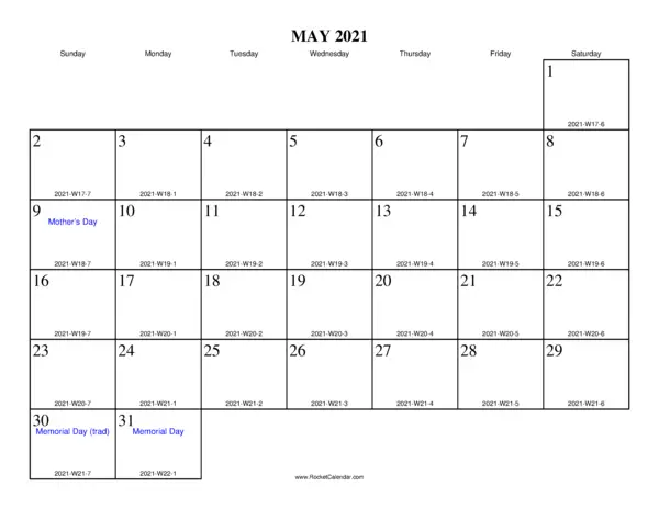 May 2021 ISO Calendar
