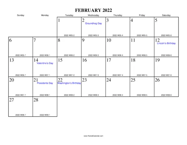 February 2022 ISO Calendar