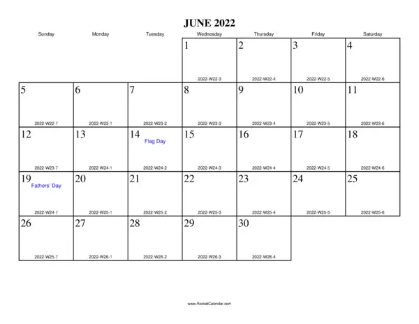 June 2022 ISO Calendar