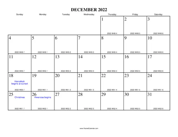 December 2022 ISO Calendar