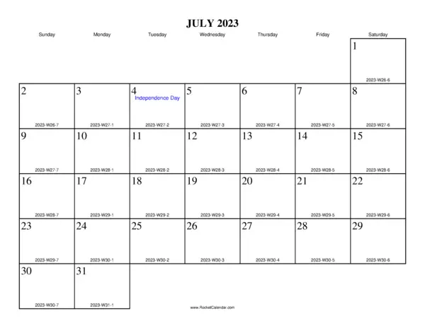 July 2023 ISO Calendar