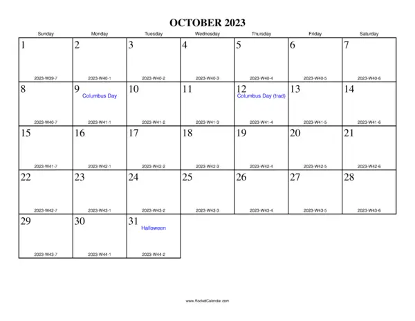 October 2023 ISO Calendar