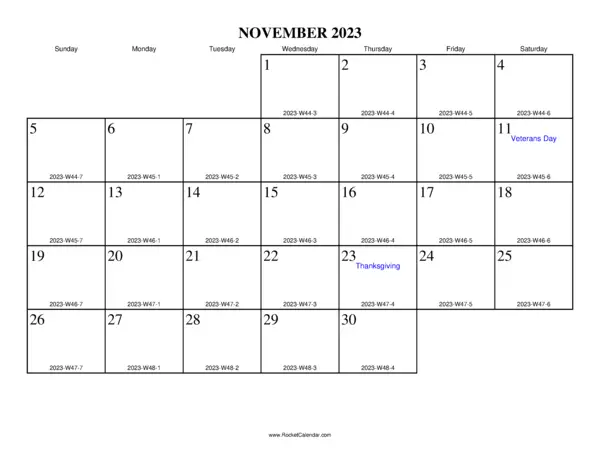 November 2023 ISO Calendar