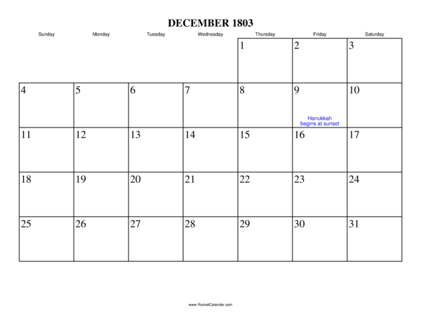 December 1803 Calendar