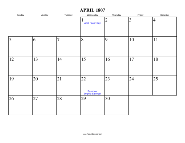 April 1807 Calendar