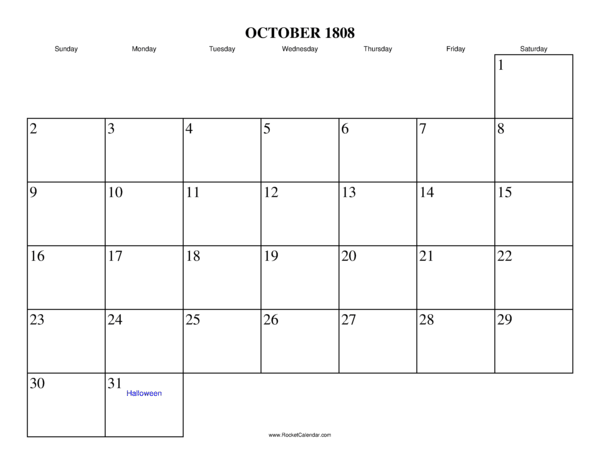 October 1808 Calendar
