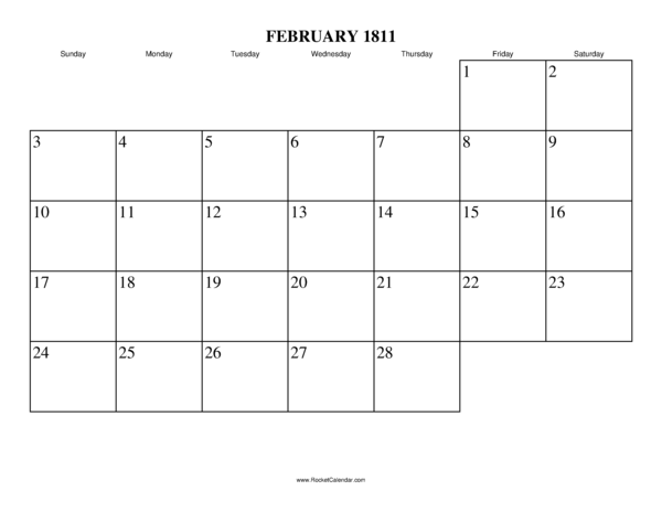 February 1811 Calendar