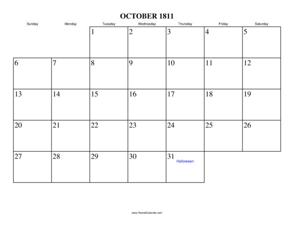October 1811 Calendar