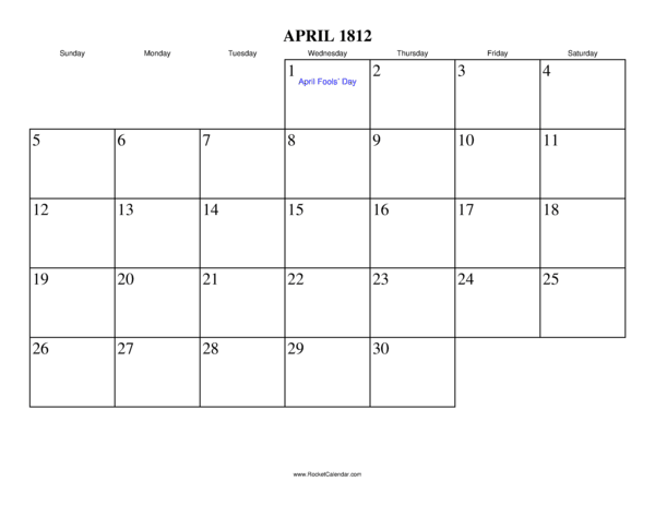April 1812 Calendar