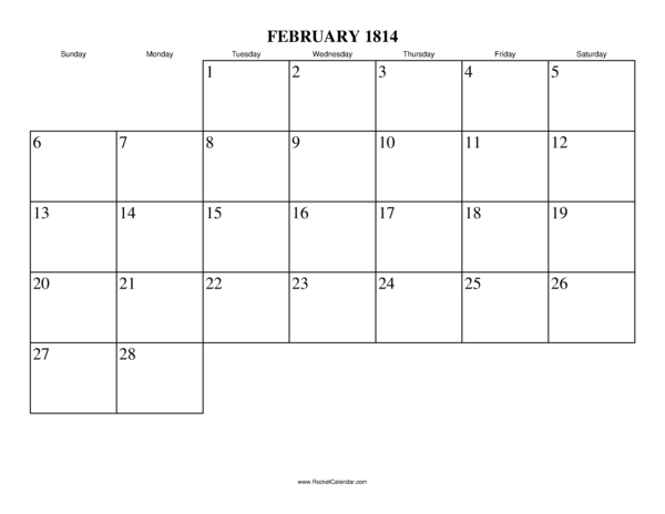 February 1814 Calendar