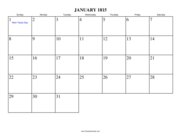 January 1815 Calendar