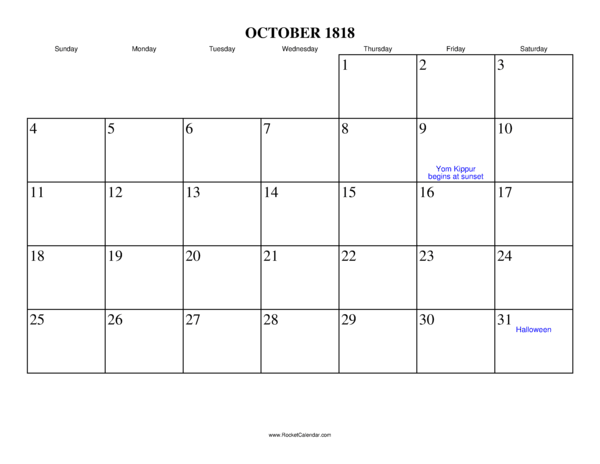 October 1818 Calendar