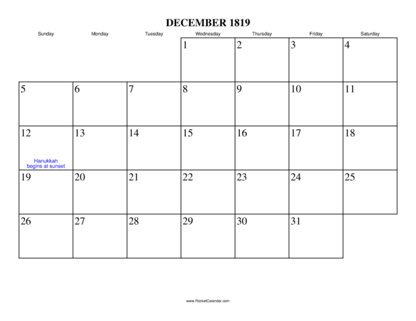 December 1819 Calendar