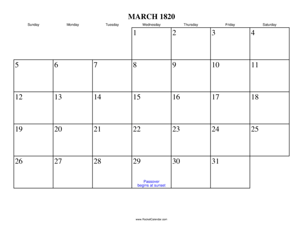 March 1820 Calendar