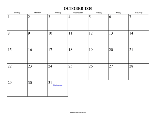 October 1820 Calendar