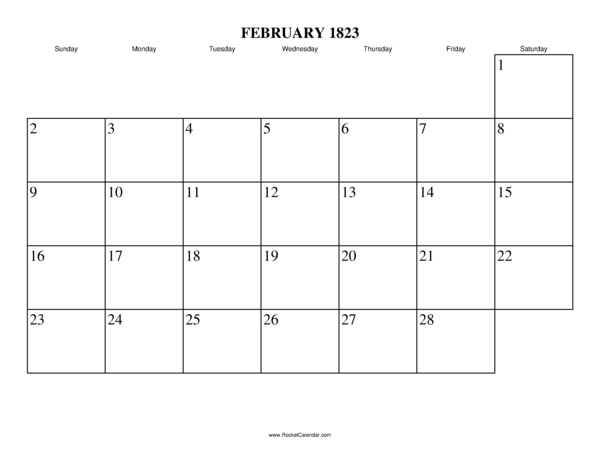 February 1823 Calendar