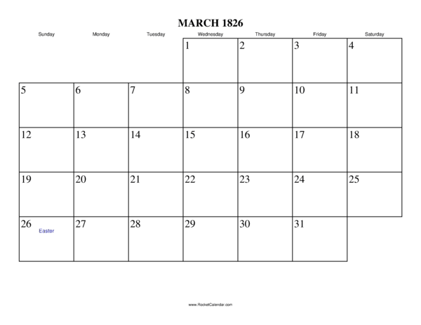 March 1826 Calendar