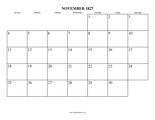 November 1827 Calendar
