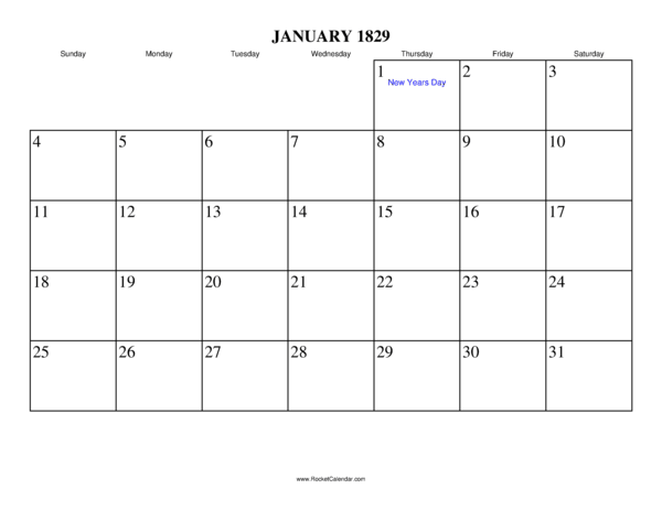 January 1829 Calendar
