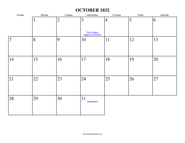 October 1832 Calendar