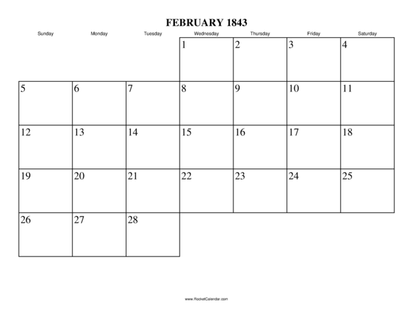 February 1843 Calendar