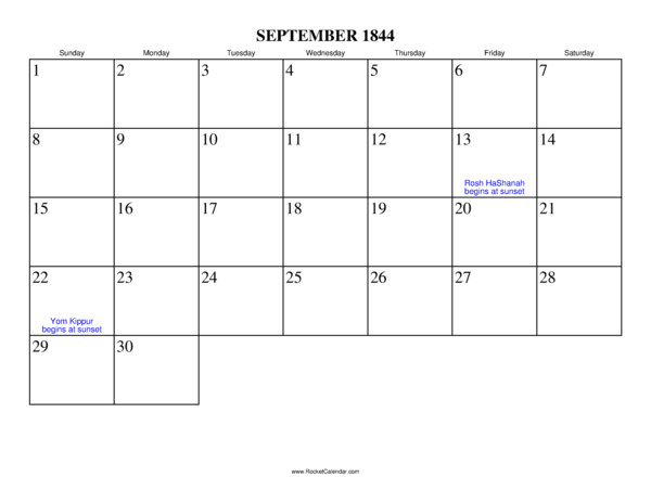 September 1844 Calendar