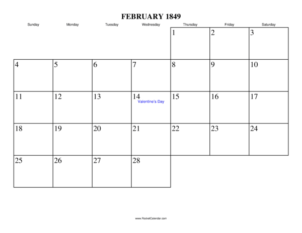 February 1849 Calendar