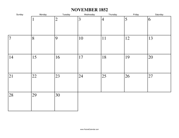 November 1852 Calendar