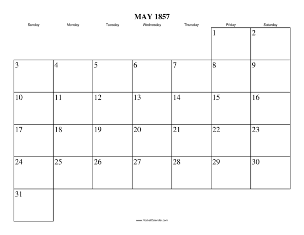May 1857 Calendar