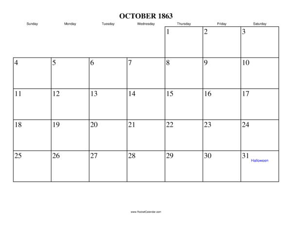 October 1863 Calendar