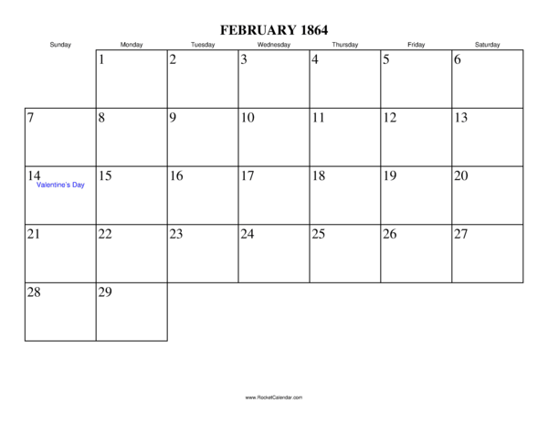 February 1864 Calendar