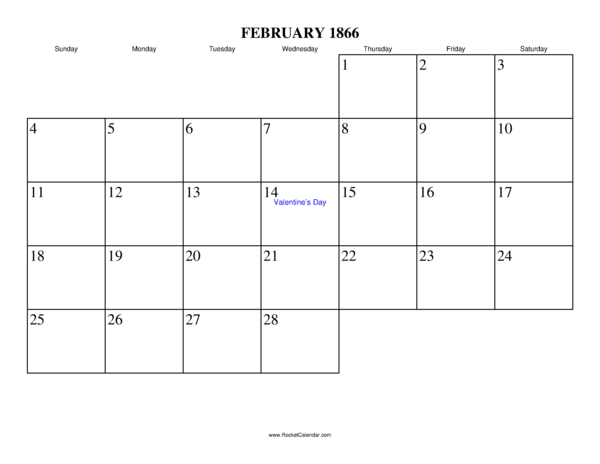February 1866 Calendar