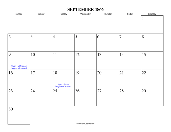 September 1866 Calendar