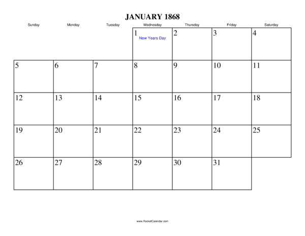 January 1868 Calendar