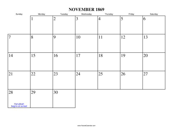 November 1869 Calendar