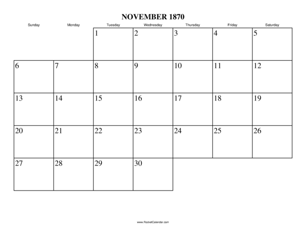 November 1870 Calendar