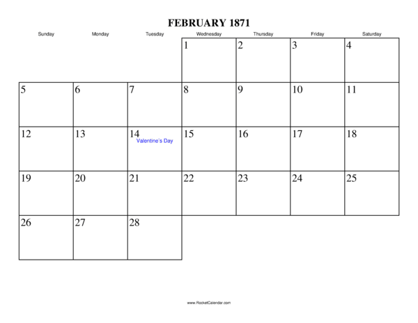 February 1871 Calendar