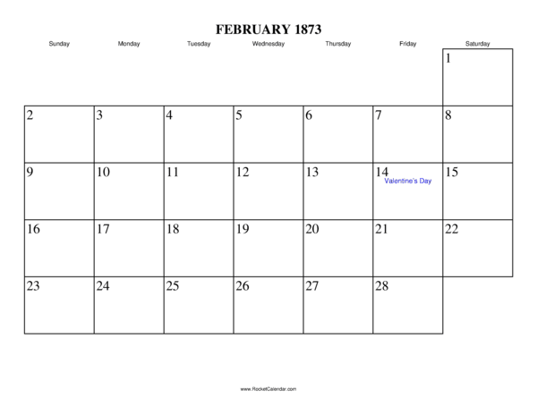 February 1873 Calendar