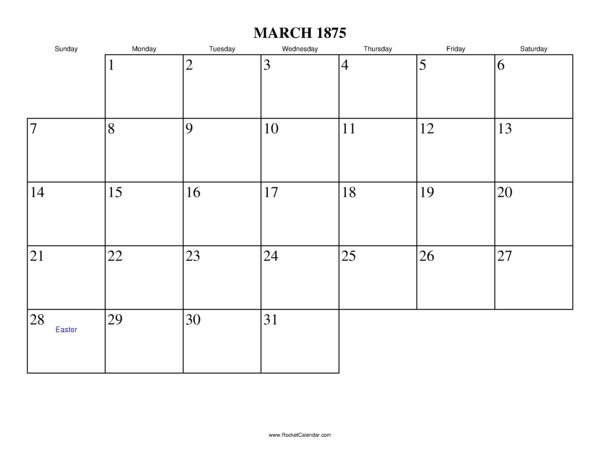 March 1875 Calendar