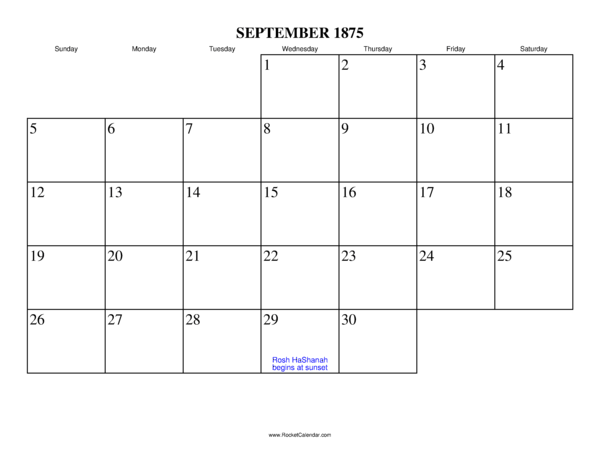 September 1875 Calendar