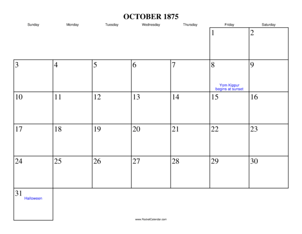 October 1875 Calendar