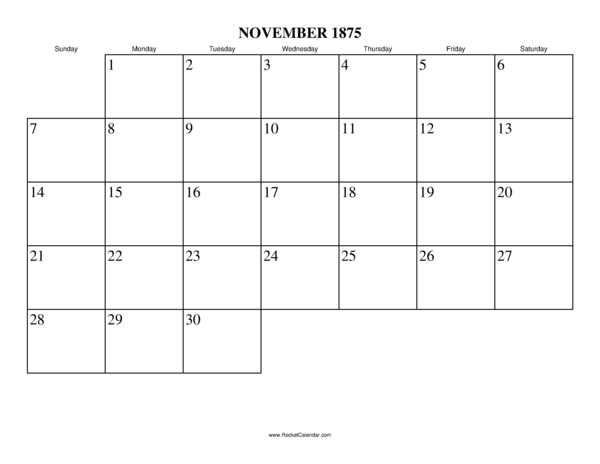 November 1875 Calendar