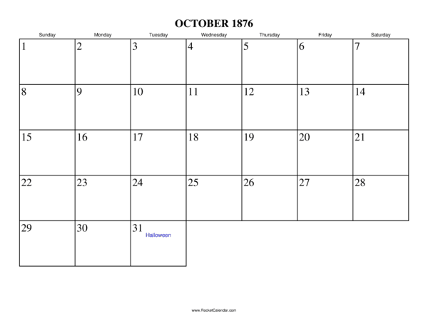 October 1876 Calendar