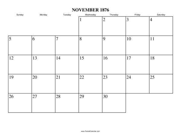 November 1876 Calendar