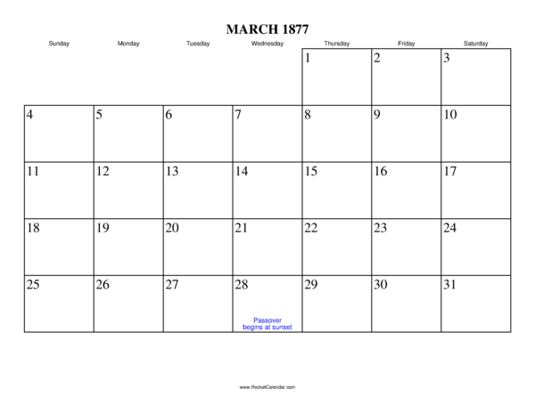 March 1877 Calendar