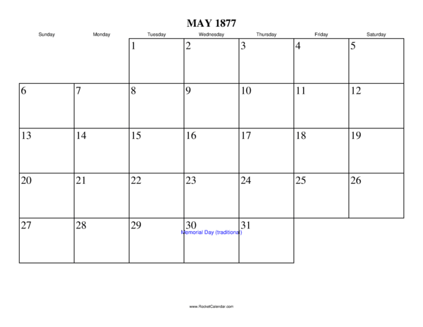 May 1877 Calendar