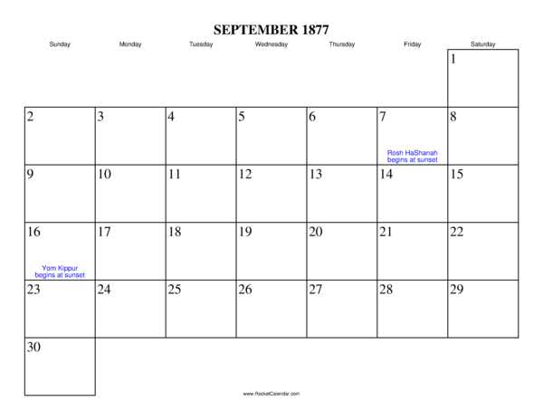 September 1877 Calendar