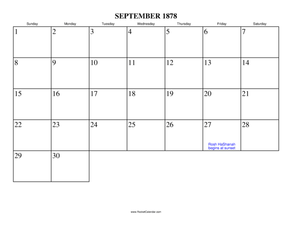September 1878 Calendar