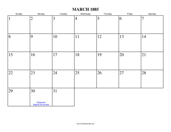 March 1885 Calendar