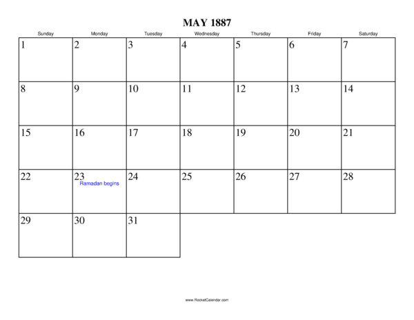 May 1887 Calendar